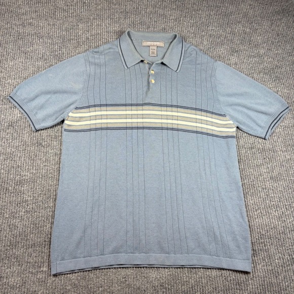 Pierre Cardin Other - Pierre Cardin Shirt Mens L Blue Striped Knit Polo Short Sleeve Cotton Blend